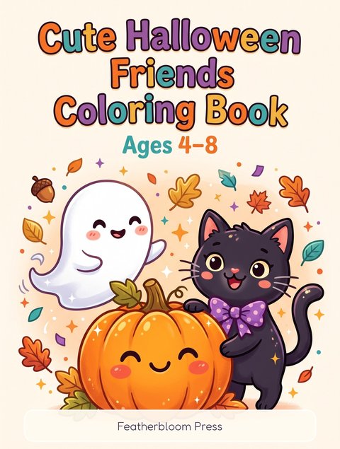 Cute Halloween Friends coloring book cover — friendly spooky characters paperback