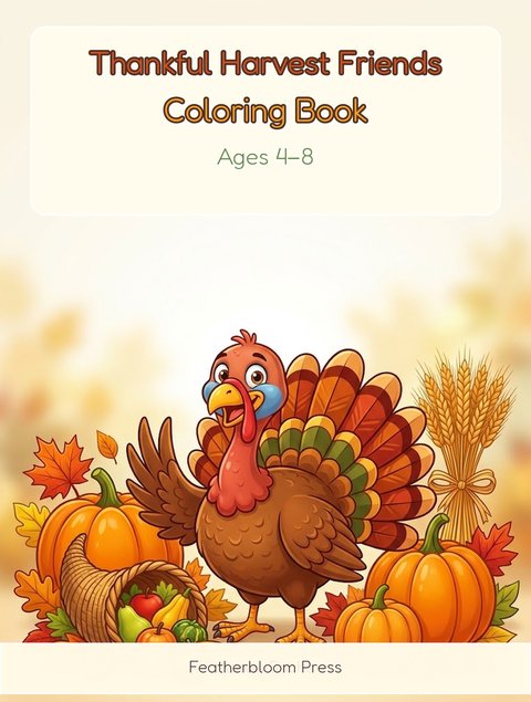 Thankful Harvest Friends coloring book cover — autumn thanksgiving scenes paperback